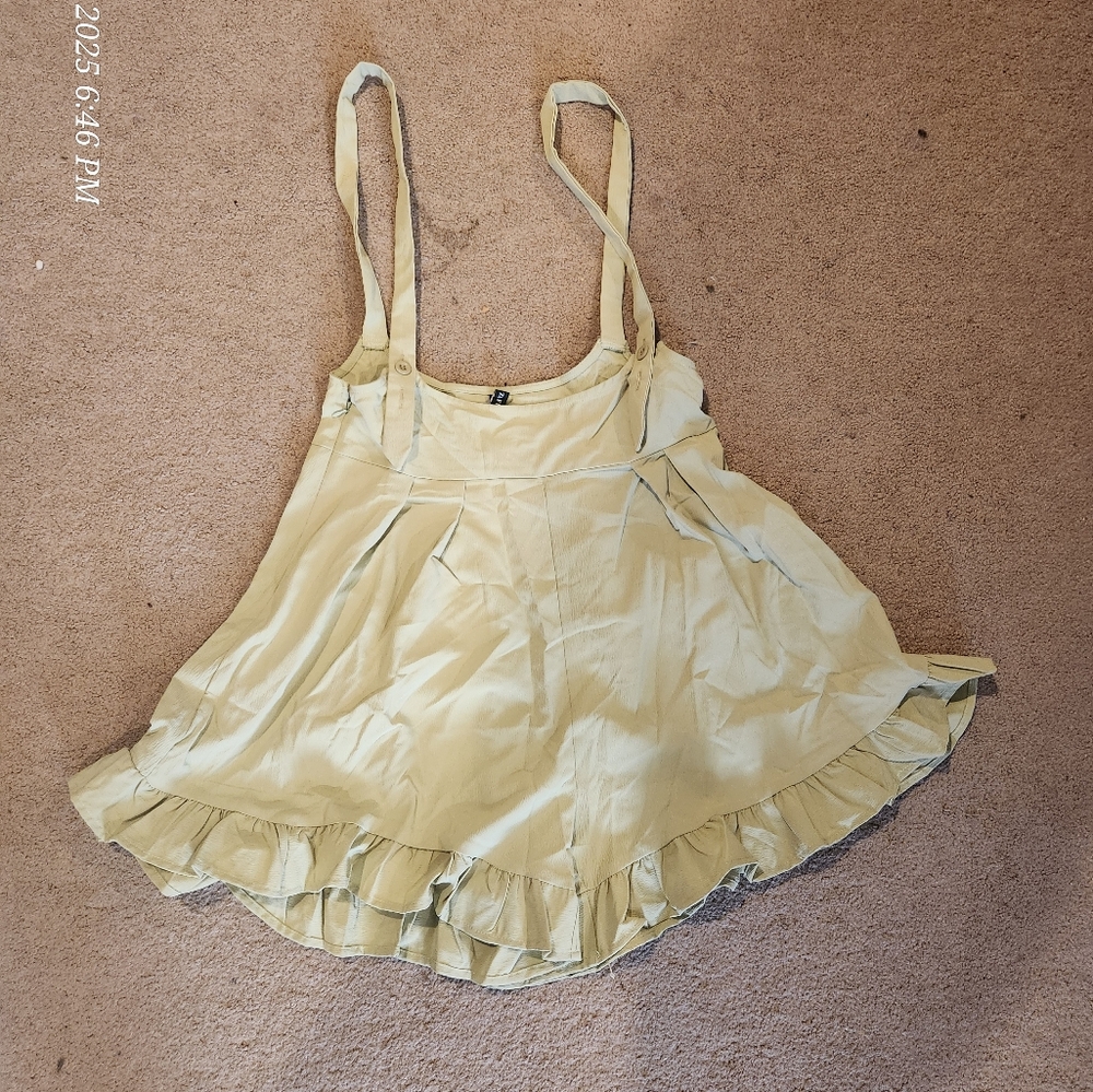 Green Ruffled Overall Shorts